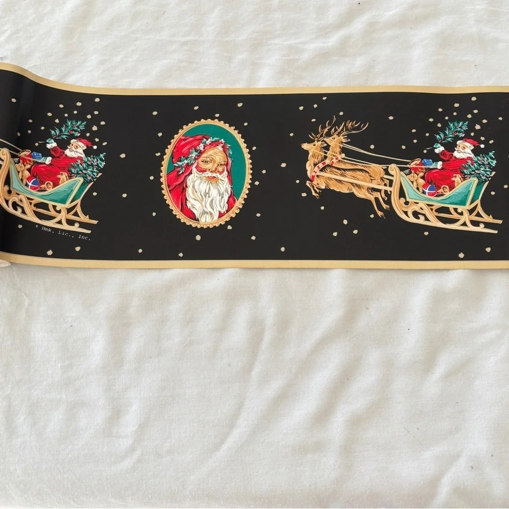 VTG Victorian Holiday Christmas Santa Wallpaper Border Self Adhesive 2 Rolls 5